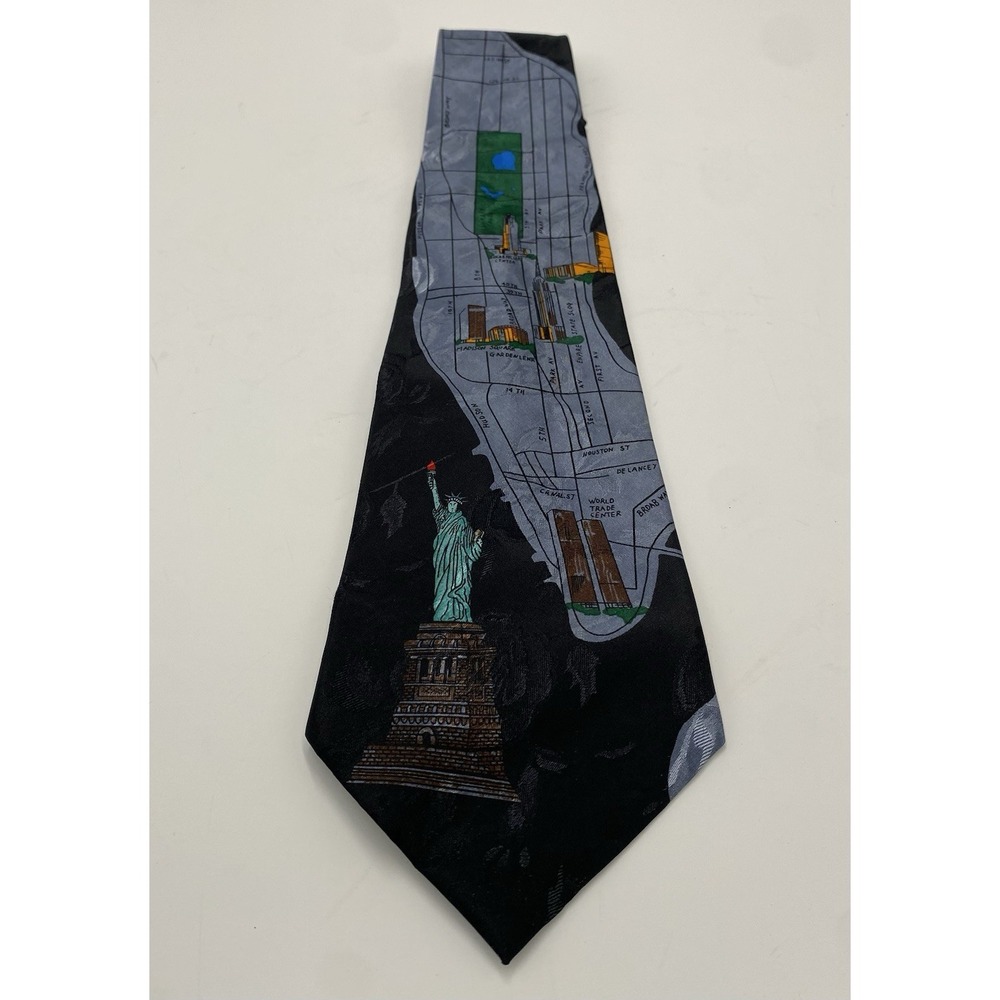Dino Romaro Men's‎ "New York" Map Design Neck Tie Black *Read*